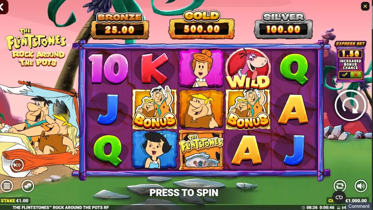 Tampilan visual slot The Flintstones: Rock Around The Pots dengan karakter ikonik